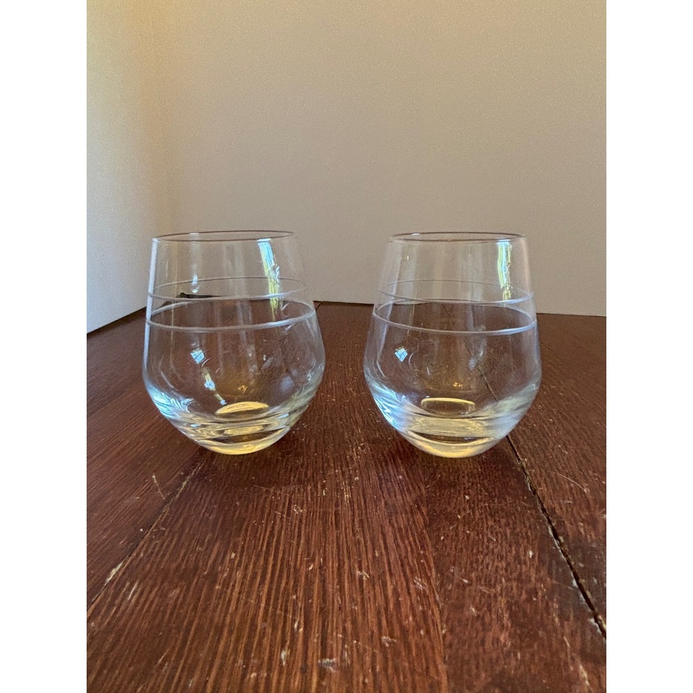 Kate Spade Lenox Wickford Stemless Wine Glasses Set of 2 Etched Rings Crystal
